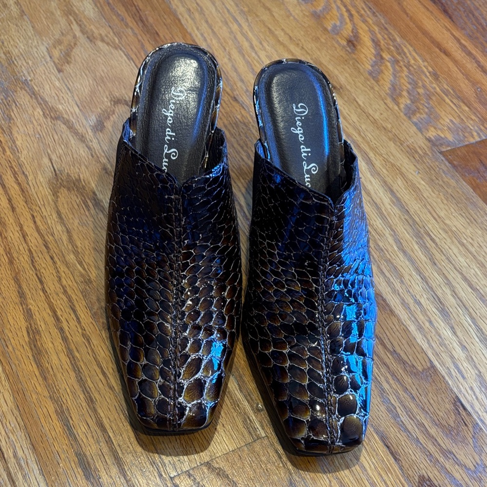 Diego di Lucca Brown Snake Print Mules